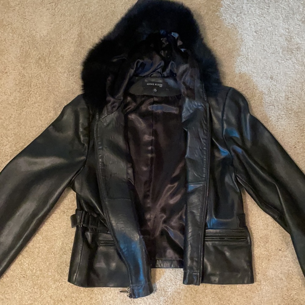 Anne Klein faux leather black coat - Picture 3 of 4